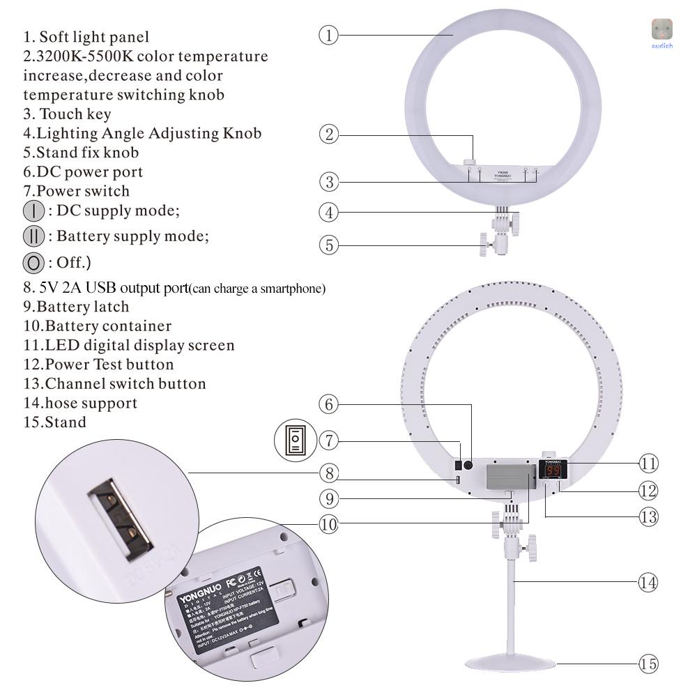 Đèn LED Trợ Sáng YONGNUO YN208 3200K-5500K Hai Màu Kèm Gương Trang Điểm Hỗ Trợ Quay Video Làm Đẹp