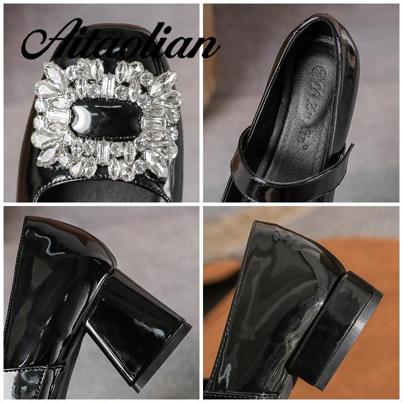 Giày Cao Gót 5cm / 2.5cm Da Bóng Mũi Vuông Thời Trang Cho Nữ