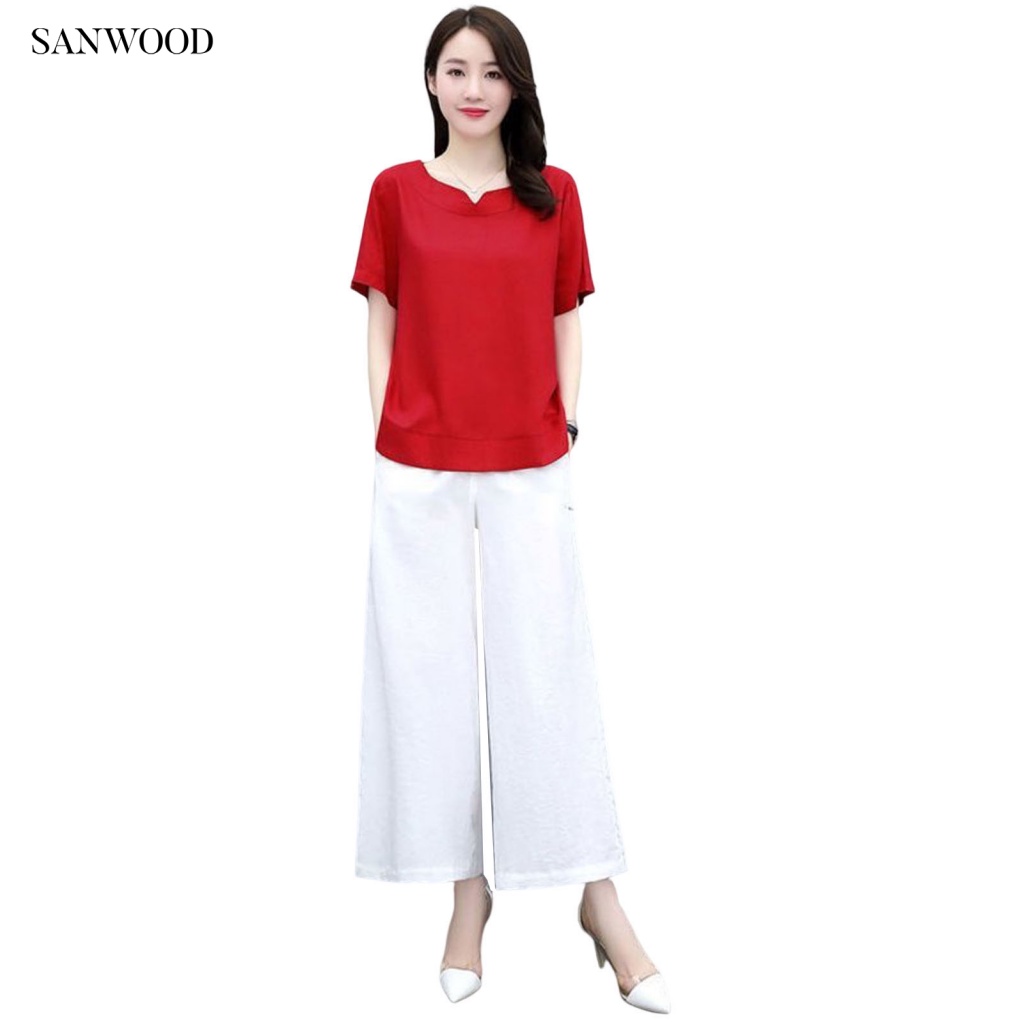 Set 2 Món Áo Thun Tay Ngắn Phối Quần Dài Thời Trang Trẻ Trung Cho Nữ