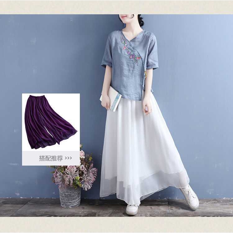 Áo cotton Lanh Mỏng Tay Lửng Dáng Rộng Thêu Họa Tiết Phong Cách Dân Tộc retro