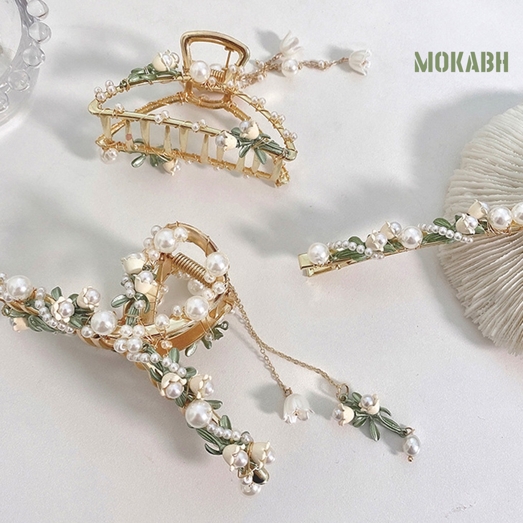 Kẹp Tóc Hình Hoa Lá Đính Ngọc Trai Giả Phong Cách Vintage Cho Nữ