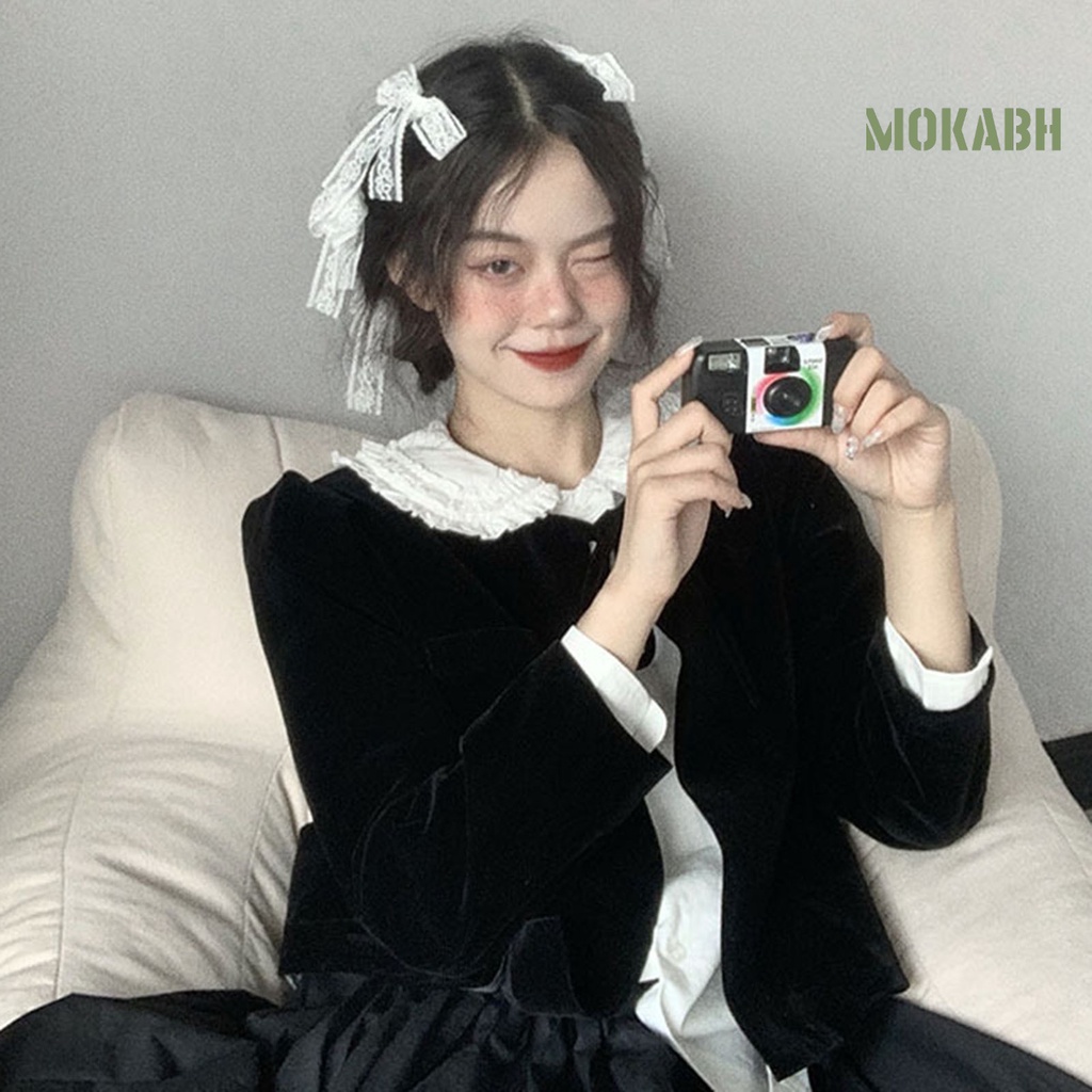 Bộ 3 / 4 / 6 Kẹp Tóc Nơ Phối Ren Trắng Thêu Họa Tiết Phong Cách Lolita Xinh Xắn Cho Bé Gái