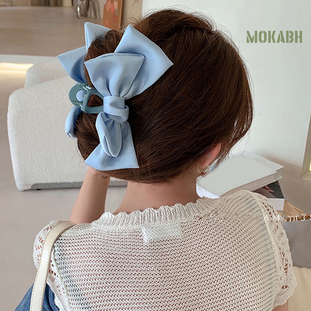 Kẹp Tóc Dạng Móng Vuốt Chống Trượt Hai Lớp Thắt Nơ Màu Trơn Phong Cách Công Chúa Dành Cho Nữ