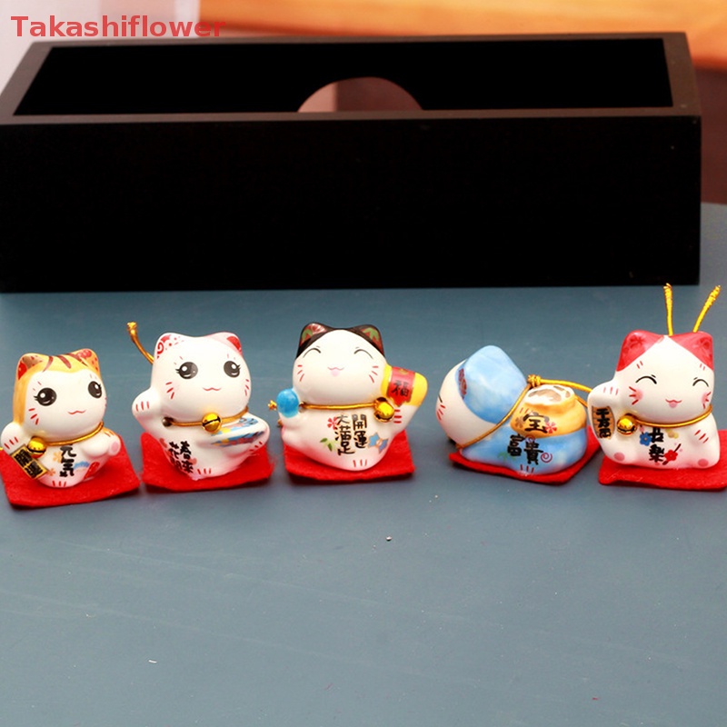 1 Bộ Tượng Mèo May Mắn Mini Bằng Gốm Dễ Thương Trang Trí Nhà Cửa / Văn Phòng / Xe Hơi
