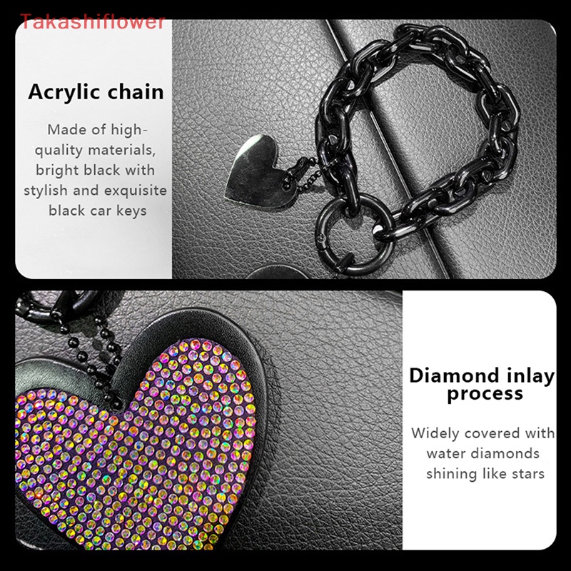 1 Móc Khóa Da Đính Đá Hình Trái Tim Xinh Xắn