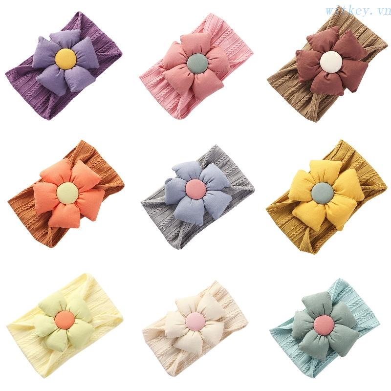 Băng Đô Cài Tóc Bản Rộng Bằng Nylon In Họa Tiết Hoa Phối Sọc Cho Bé Sơ Sinh