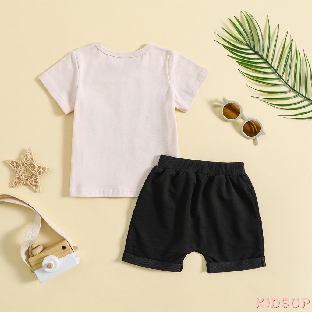Set Áo Thun Tay Ngắn &amp; Quần Short Rút Dây Cho Bé Trai 1 Tuổi
