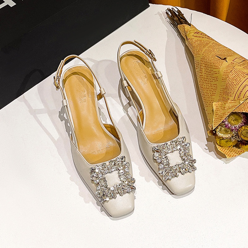 Giày Cao Gót Mũi Vuông Đính Đá Thời Trang Mùa Hè 2023 Cho Nữ