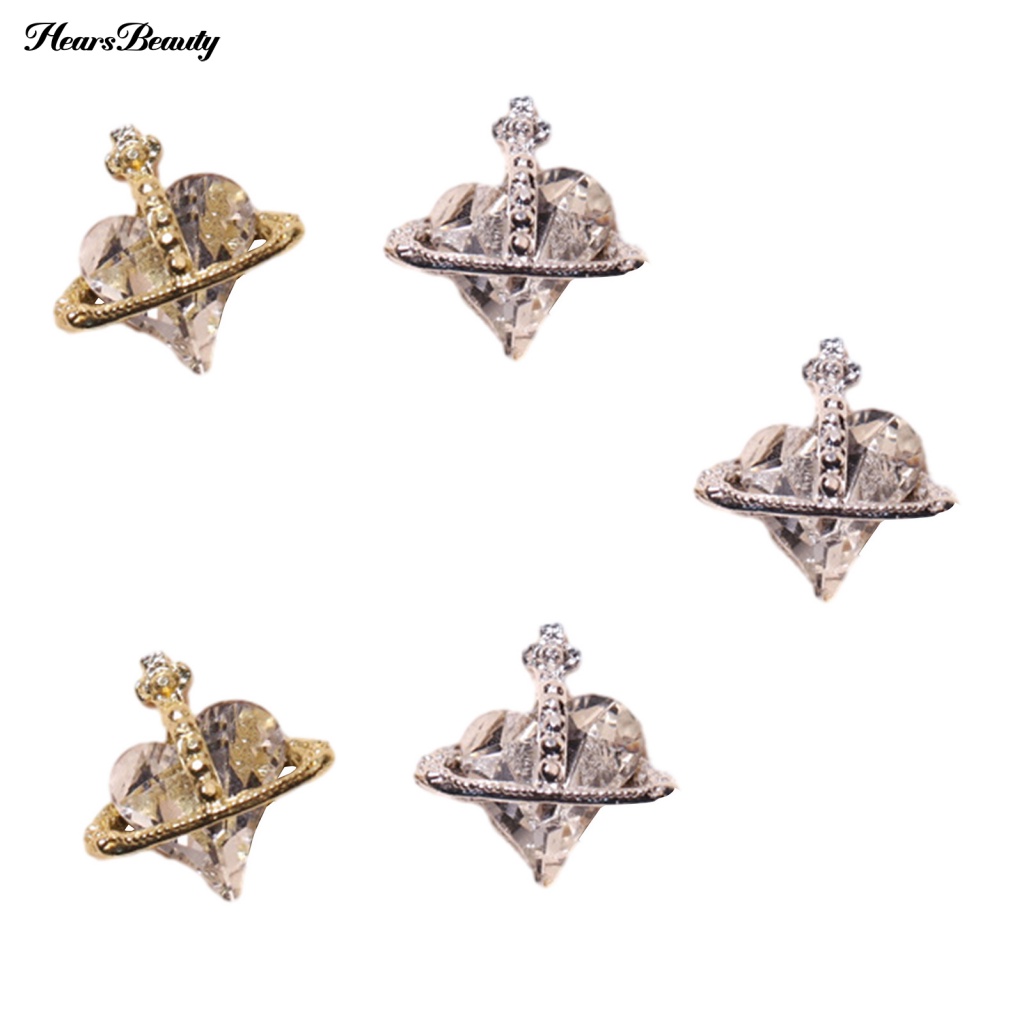 Set 5 Phụ Kiện Đính Trang Trí Móng Tay Họa Tiết Trái Tim 3D Lấp Lánh