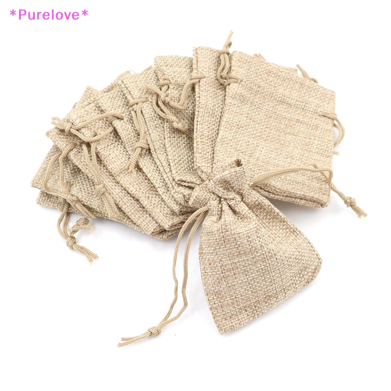 Set 10 Túi Dây Rút Vải Bố Nhỏ Xinh Trang Trí Tiệc Cưới Mới