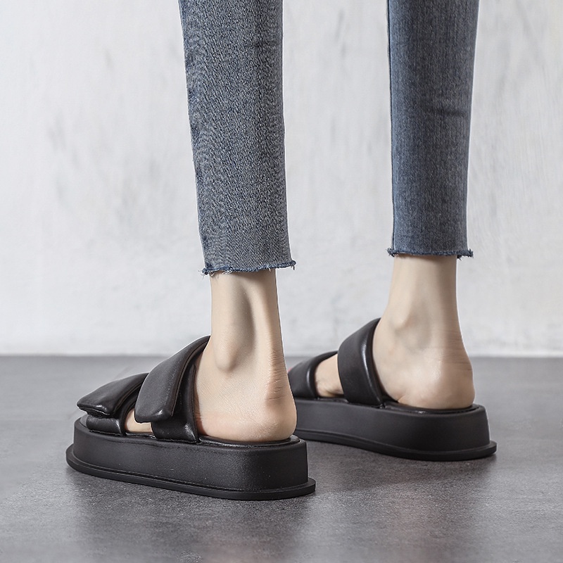 Duoya Dép Da Mềm Quai Dán Dày Dặn Có Thể Điều Chỉnh Thời Trang Mùa Hè Cho Nữ