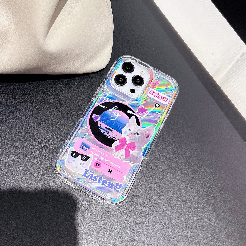 Ốp Điện Thoại TPU Dẻo Màu Laser Họa Tiết Chó Mèo Dễ Thương Chống Rơi Cho iPhone 12 13 14 Pro Max