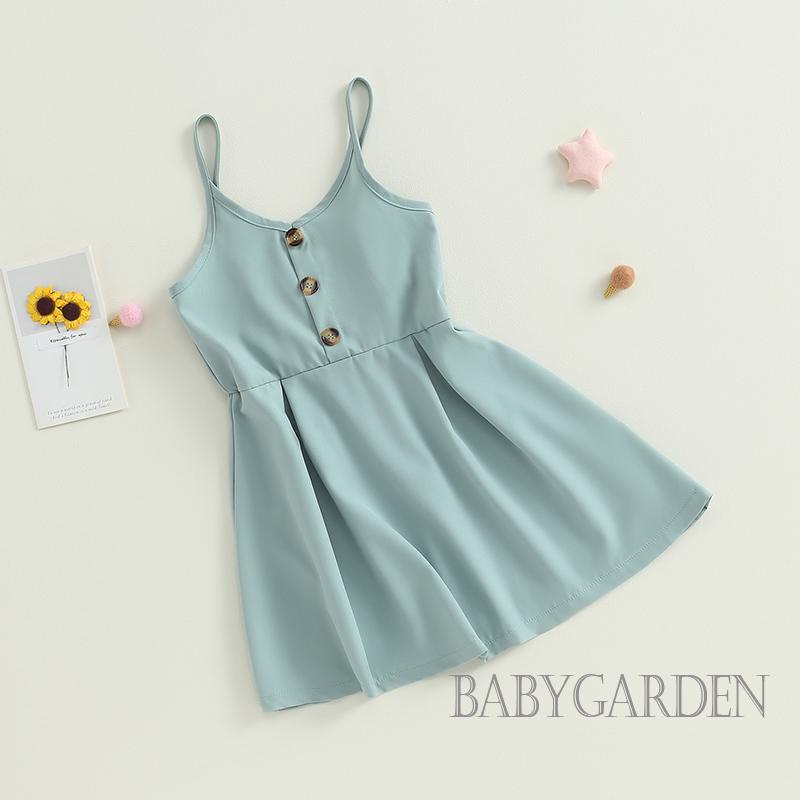 Đầm Công Chúa Hai Dây Dáng Chữ A Màu Trơn Dễ Thương Cho Bé Gái 2-6 Tuổi