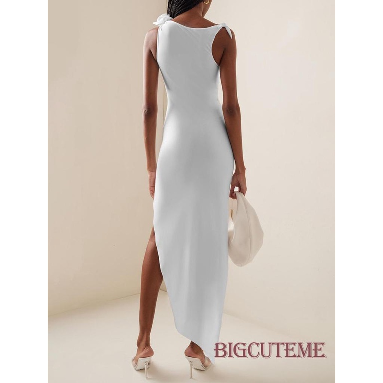 Đầm Dài Không Tay Xẻ Tà Họa Tiết Hoa 3D Thanh Lịch Thời Trang Mùa Hè Cho Nữ