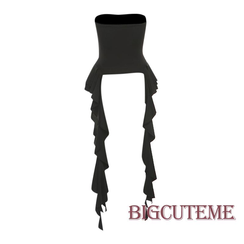 [] - Áo Ống Nhún Bèo Không Dây Hở Lưng Mặc Khi Đi Dự Tiệc Câu Lạc Bộ Đêm Màu Đen Cho Nữ