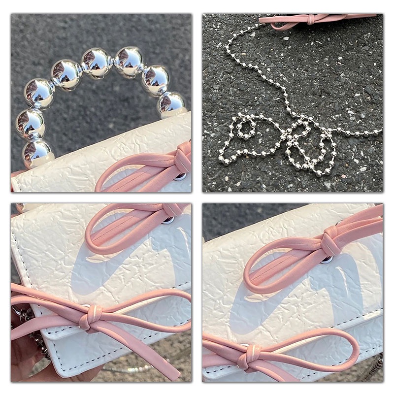 Nallcher Túi Xách Da PU Mini Đính Nơ Phối Dây Xích Thời Trang Cho Nữ