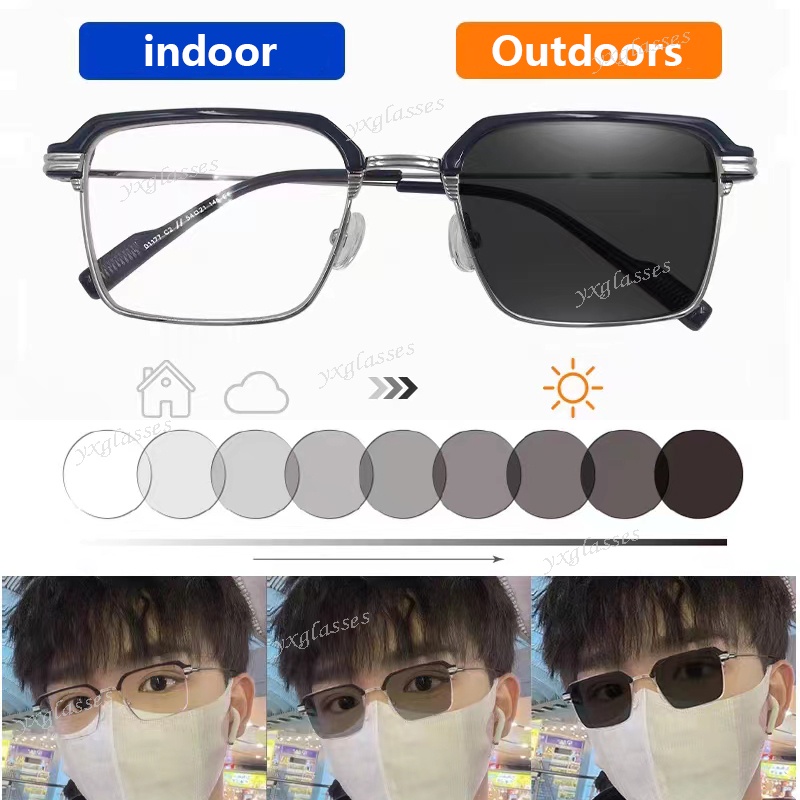 Kính Mát Gọng Vuông Kim Loại Chống Tia UV Ánh Sáng Xanh Thay Đổi Màu Sắc Thời Trang Cho Nam Và Nữ