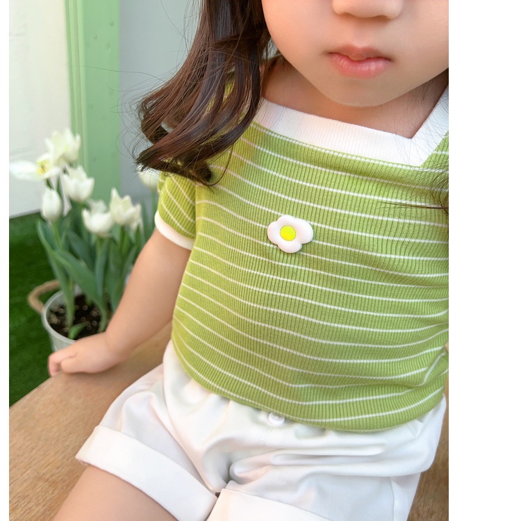 Áo Thun Ngắn Tay Cổ Vuông Thời Trang Mùa Hè 2023 Dành Cho Bé Gái