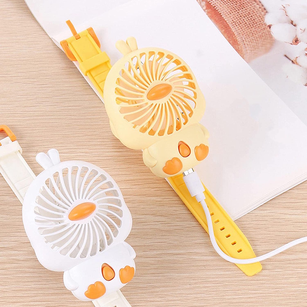 Quạt Điện Đeo Tay Mini Họa Tiết Hoạt Hình Sáng Tạo Có Thể Điều Chỉnh Và Sạc Lại Cổng USB