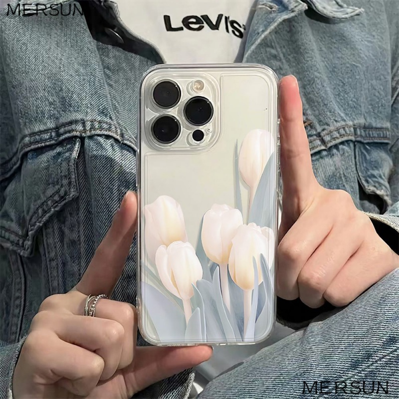 ✅Ốp Điện Thoại Mềm Chống Sốc Họa Tiết Hoa Tulip Đơn Giản Cho Iphone 14promax 13 786 12 11