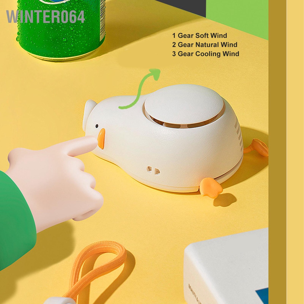 Winter064 Quạt Treo Cổ Hình Con Vịt Nhỏ Sạc USB Vòng Có Dây Tích Hợp Pin