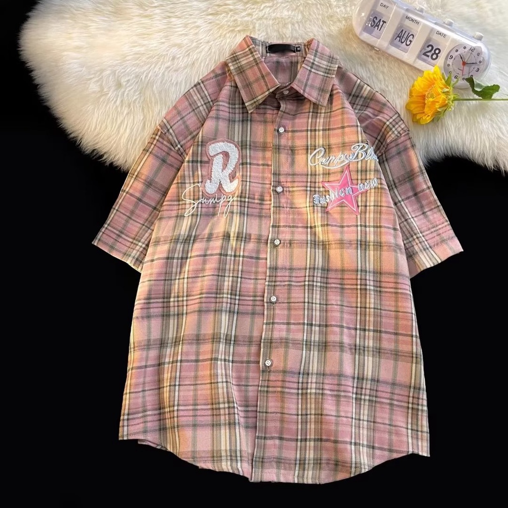 Áo Sơ Mi Tay Ngắn Dáng Rộng Thêu Chữ Phong Cách Hàn Quốc Thời Trang Mùa Hè Mới Cho Nam Và Nữ