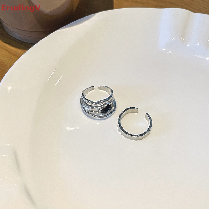 [ErudingV] Nhẫn Kim Loại Dạng Lỏng Kiểu Hình Học Rỗng Sáng Tạo Phong Cách Kroean Cho Nữ [Mới]