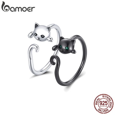 BAMOER Nhẫn Hở bạc 925 HìNh MèO ThờI Trang Cho Nữ