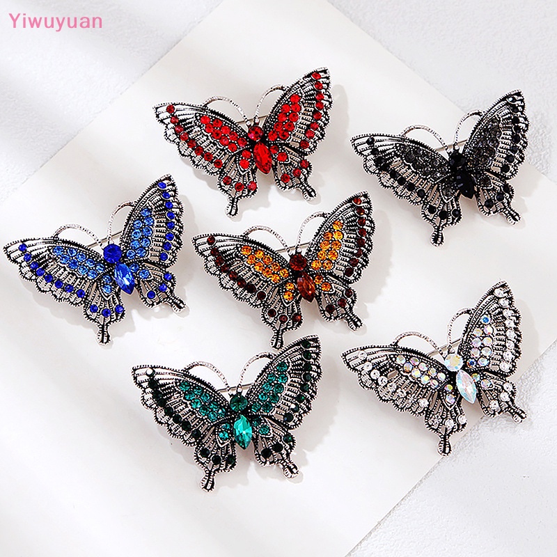 < Yiwuyuan > Ghim Cài Áo Khoác Hình Bướm Rỗng Đính Đá Pha Lê Vintage Cho Nữ Dự Tiệc Mới
