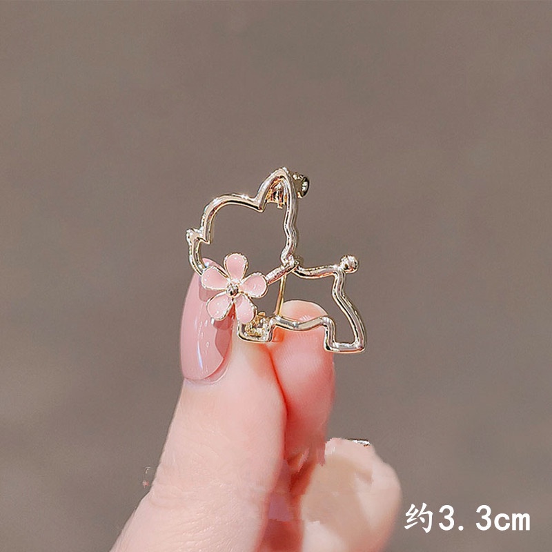 Ghim Cài Cổ Áo Hình Chú Cún Phối Hoa Dễ Thương Thời Trang Cho Nữ