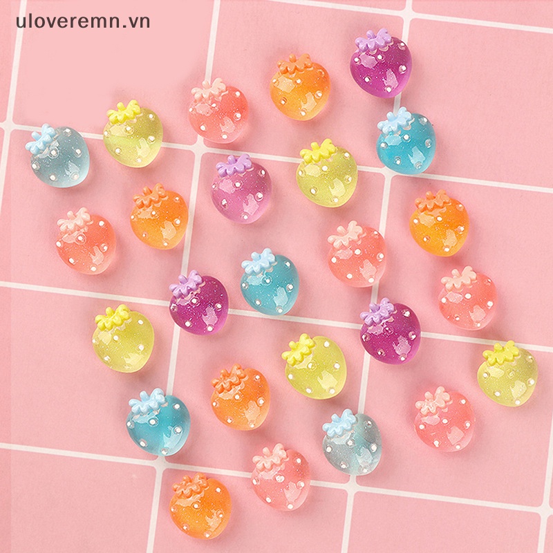 Set 5 Hình Dán Trang Trí Móng Tay 3D Hình Quả Dâu Dạ Quang Xinh Xắn