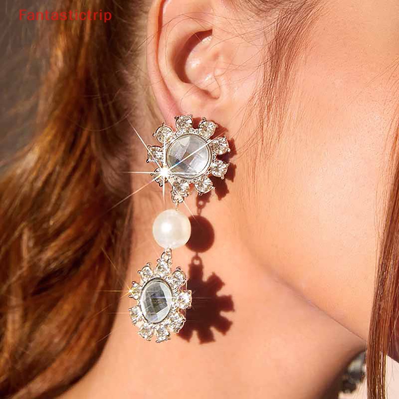 1 Đôi Bông Tai Hợp Kim Đính Kim Cương Pha Lê Lấp Lánh Thời Trang Mới