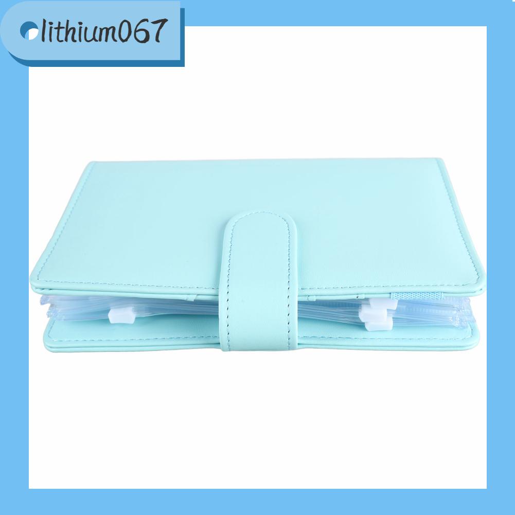 Lithium067 Chất kết dính máy tính xách tay A6 PU với túi thẻ trong suốt Khóa nam châm 6 vòng ngân sách tiền mặt cho người tổ chức