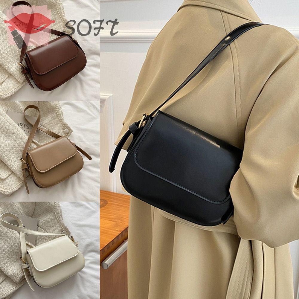 Túi Đeo Chéo Da PU Màu Trơn Thời Trang Cho Nữ