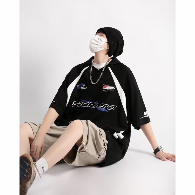 Áo Thun polo Thể Thao Tay Ngắn Dáng Rộng Phong Cách Hip Hop Đường Phố Mỹ Cho Nam