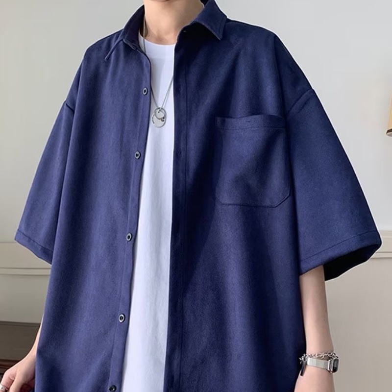 Áo Sơ Mi Tay Ngắn Màu Sắc Trơn Phong Cách Nhật Bản Thời Trang Mùa Hè Cho Nam Và Nữ