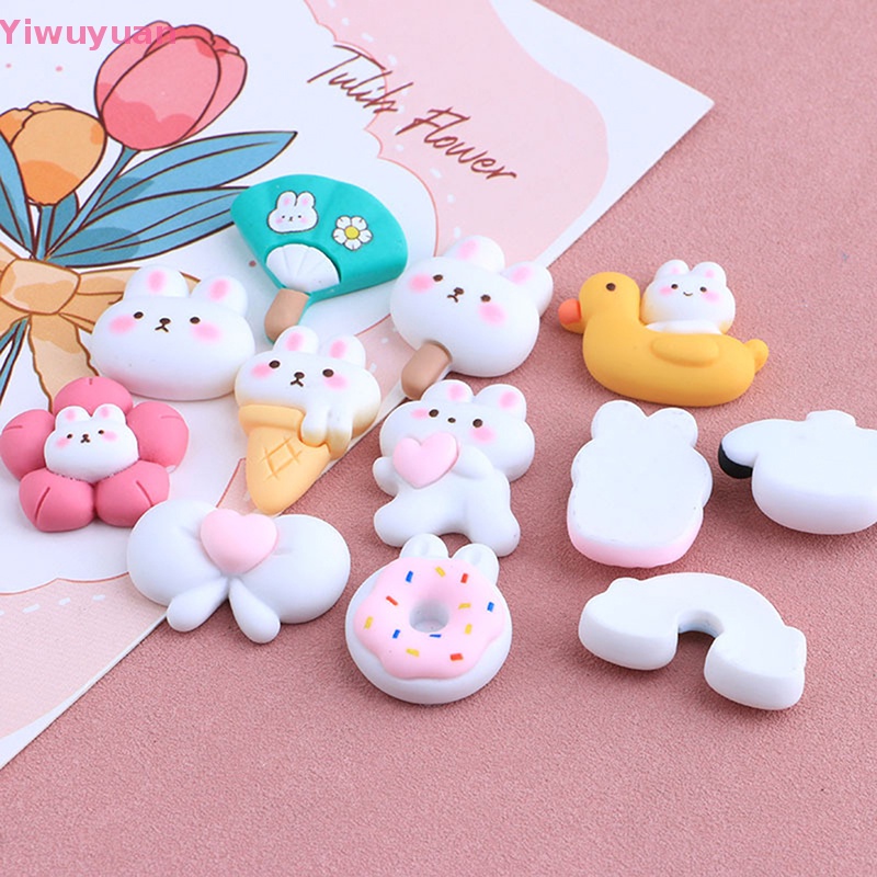 Bộ 5 Phụ Kiện Trang Trí Sổ Tay Hình Bánh Kem / Thỏ Bằng Resin Đáng Yêu DIY Mới
