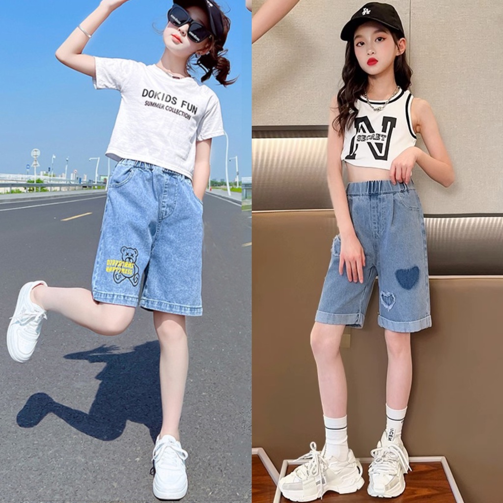 Quần Short Denim Thiết Kế Đơn Giản Thời Trang Cá Tính Cho Bé Gái