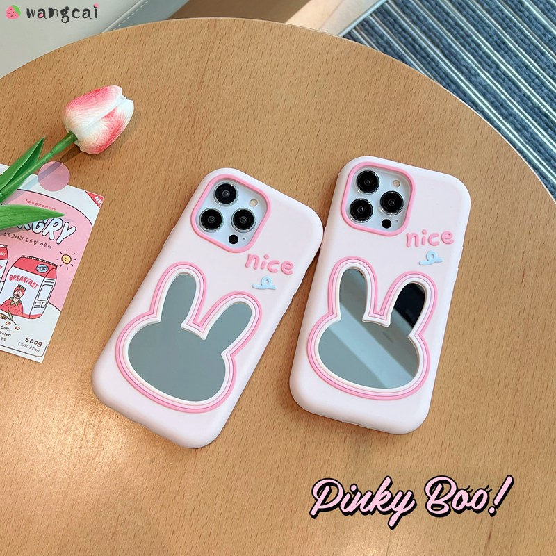 Ốp Điện Thoại Silicone Mềm Gắn Gương Trang Điểm Hình Thỏ 3D Cho iPhone 14 13 12 Pro Max 11