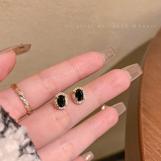 Bông Tai S925 Đính Đá Zircon Màu Đen Phong Cách Retro 2023 Sang Trọng Dành Cho Nữ