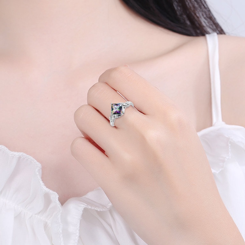 Ygt Nhẫn Cưới Đính Đá Zircon Hình Vuông Nhiều Màu Rực Rỡ Sang Trọng Cho Nữ