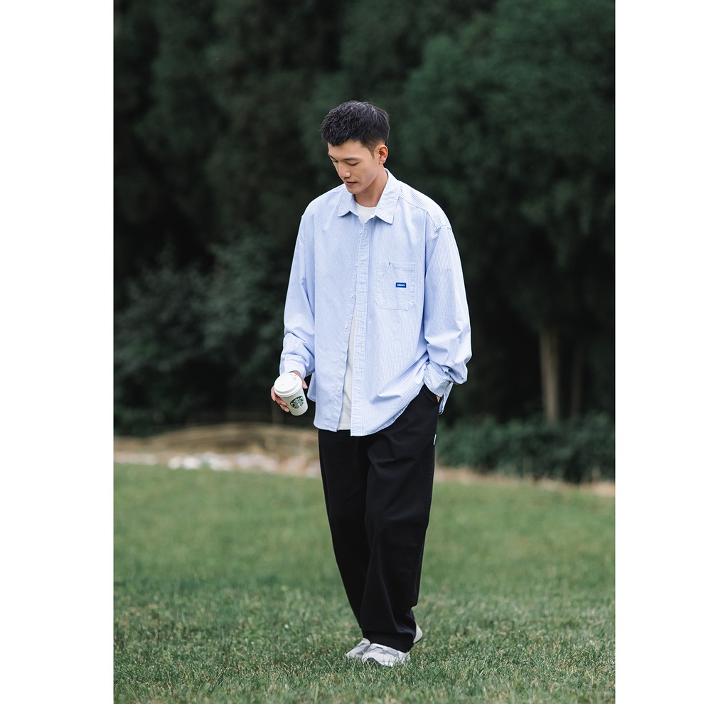 Áo Khoác Sơ Mi Dài Tay Dáng Rộng Họa Tiết Kẻ Sọc Phong Cách Nhật Bản Thời Trang Mùa Hè Hàng Mới Dành Cho Bạn Trai