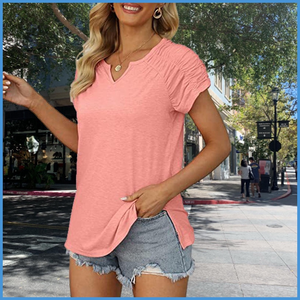 Áo Sơ Mi Tay Ngắn Cổ Chữ V Dáng Rộng Màu Trơn Thời Trang Mùa Hè Cho Nữ