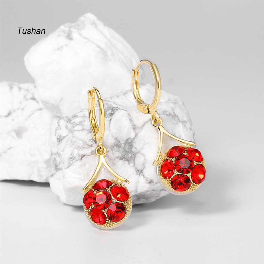 Bông Tai Đính Đá Hình Giọt Nước Màu Đỏ Phong Cách Hàn Quốc Dành Cho Nữ