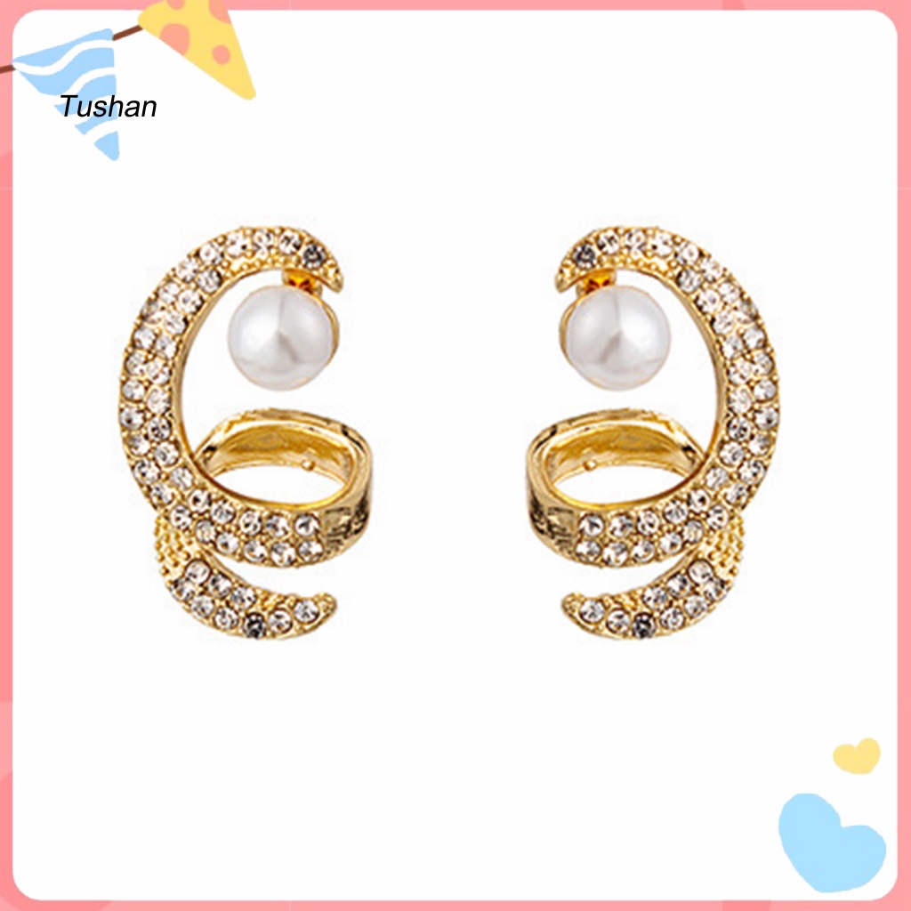 1 Đôi Bông Tai Hình Xoắn Ốc Đính Đá Lấp Lánh Thời Trang Hàng Ngày