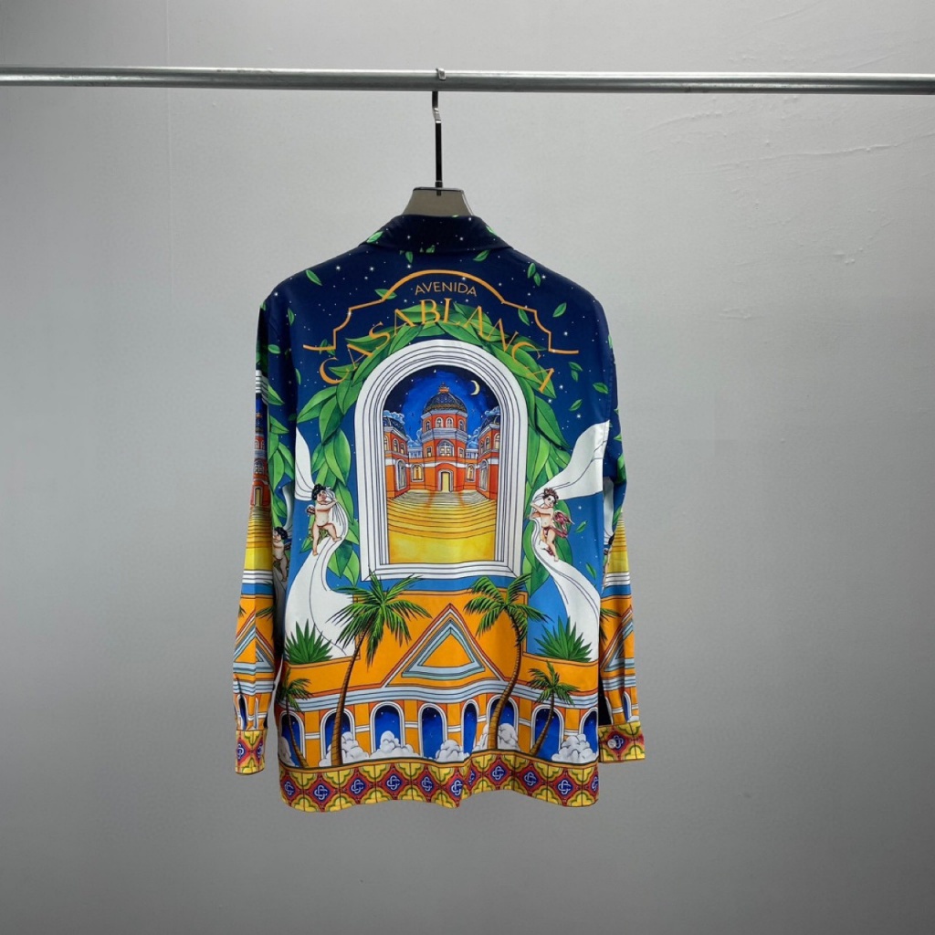 CASABLANCA long-sleeved shirt letter print pattern men's and women's same lapel shirt spot all-match