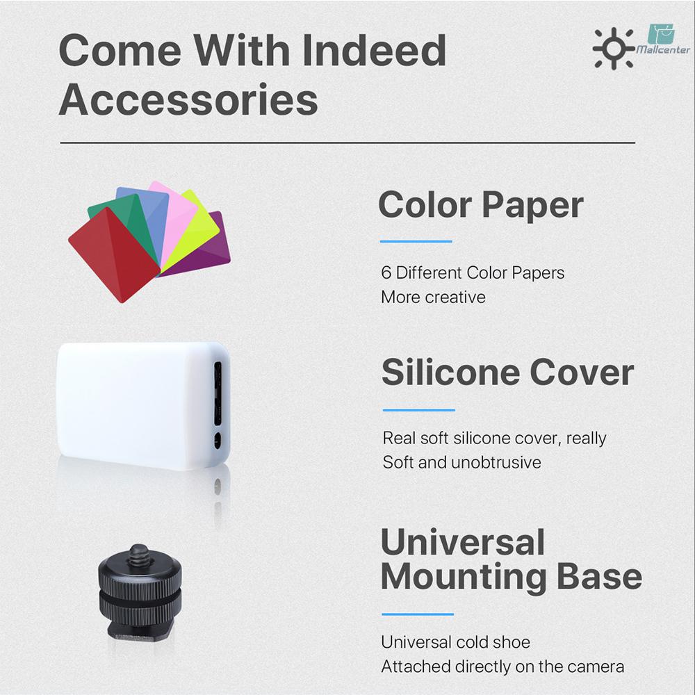 Bi-color Temperature Mini LED Video Light 3200K-6500K Photography Fill-in Light Dimmable CRI95+ Built-in Rechargeable Battery with Silicon Cover Cold Shoe Mount Adapter Color Filters