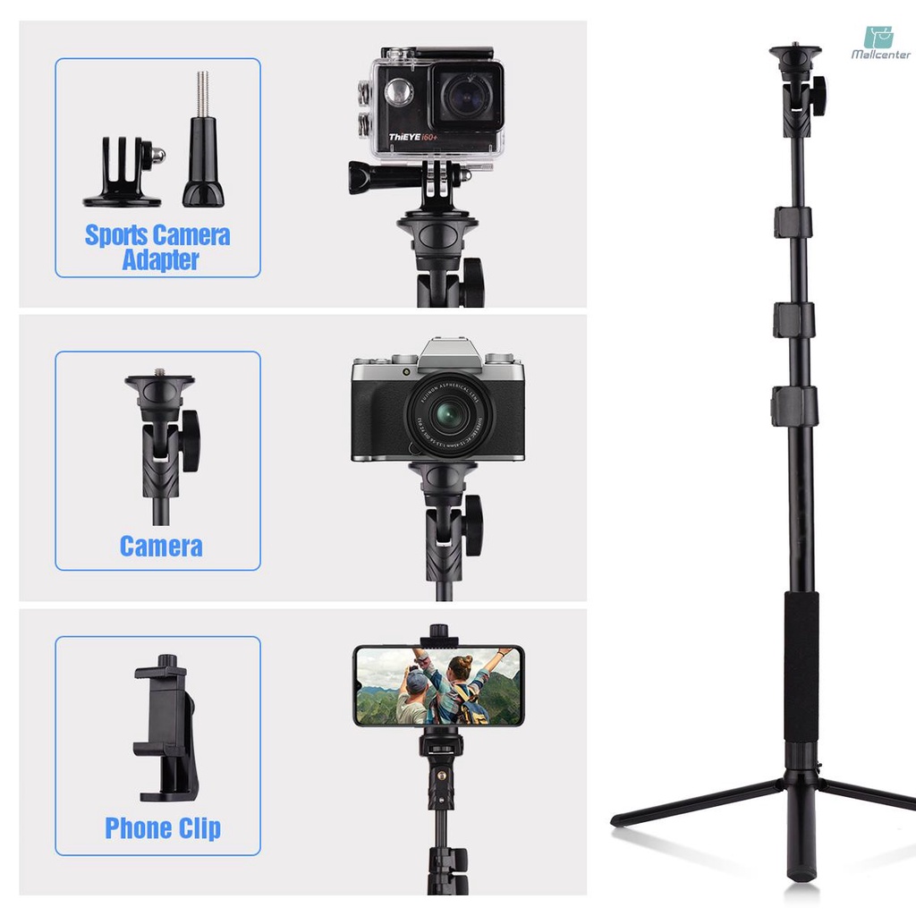 54-inch Extendable Selfie Stick Tripod Stand Aluminum Alloy with Detachable Desktop Tripod Phone Holder Sports Camera Mount Adapter Remote Shutter Compatible with iPhone and Android Phones for Selfie