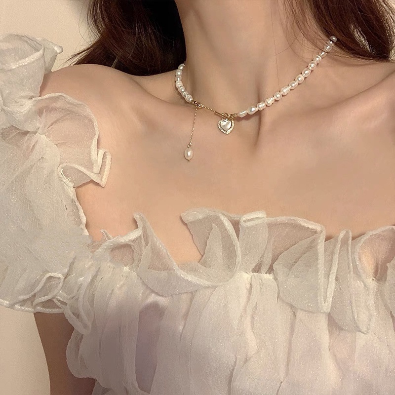 Vòng cổ Mặt Trái Tim Vỏ Sò Đính Ngọc Trai Nhân Tạo Thời Trang Dành Cho Nữ HSU