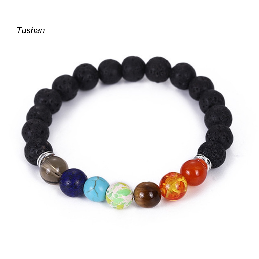 [Ts] Vòng Tay Chuỗi Hạt Đá Núi Lửa Nhiều Màu Sắc Co Giãn Trang Trí Giảm Căng Thẳng Dễ Phối Đồ Làm Quà Tặng